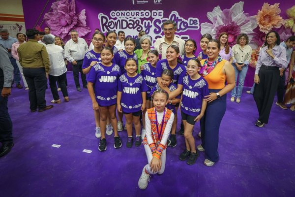 tradiciones infantiles, salto de cuerda, rondas infantiles, DIF Tamaulipas, Américo Villarreal, María de Villarreal, valores en la niñez, inclusión escolar, concursos escolares, cultura popular mexicana