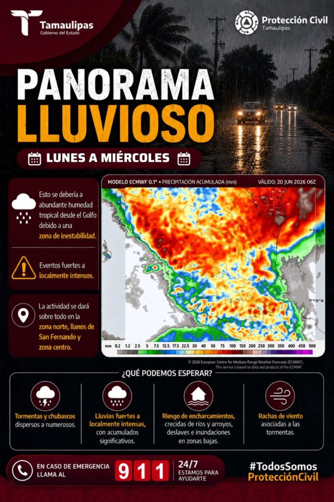 Llaman a extremar precauciones por lluvias en Tamaulipas