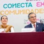 Josefina Rodríguez Zamora y Américo Villarreal durante la presentación del Encuentro Nacional de Pueblos Mágicos