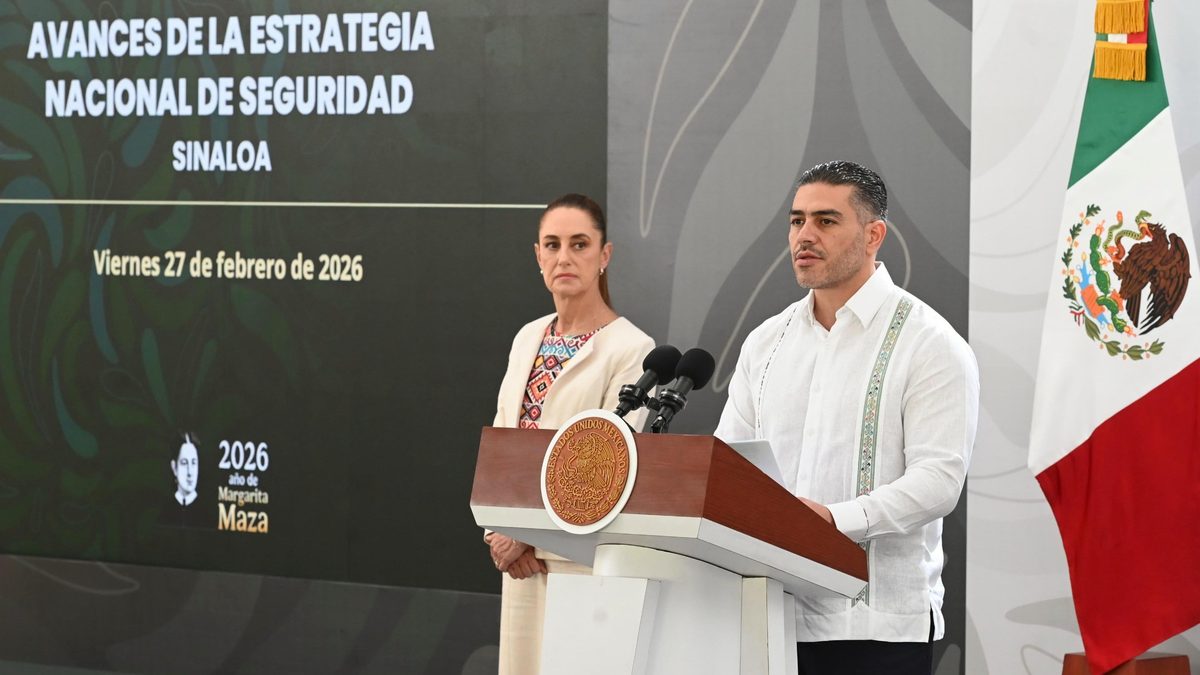 Claudia Sheinbaum y Omar García Harfuch durante la presentación de avances de seguridad en Sinaloa