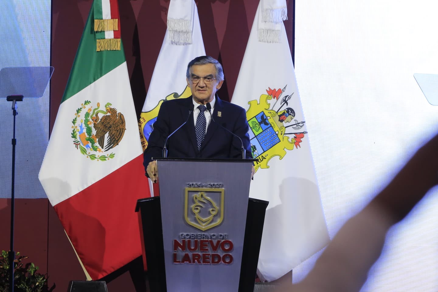 Américo Villarreal durante un acto de rendición de cuentas en Nuevo Laredo