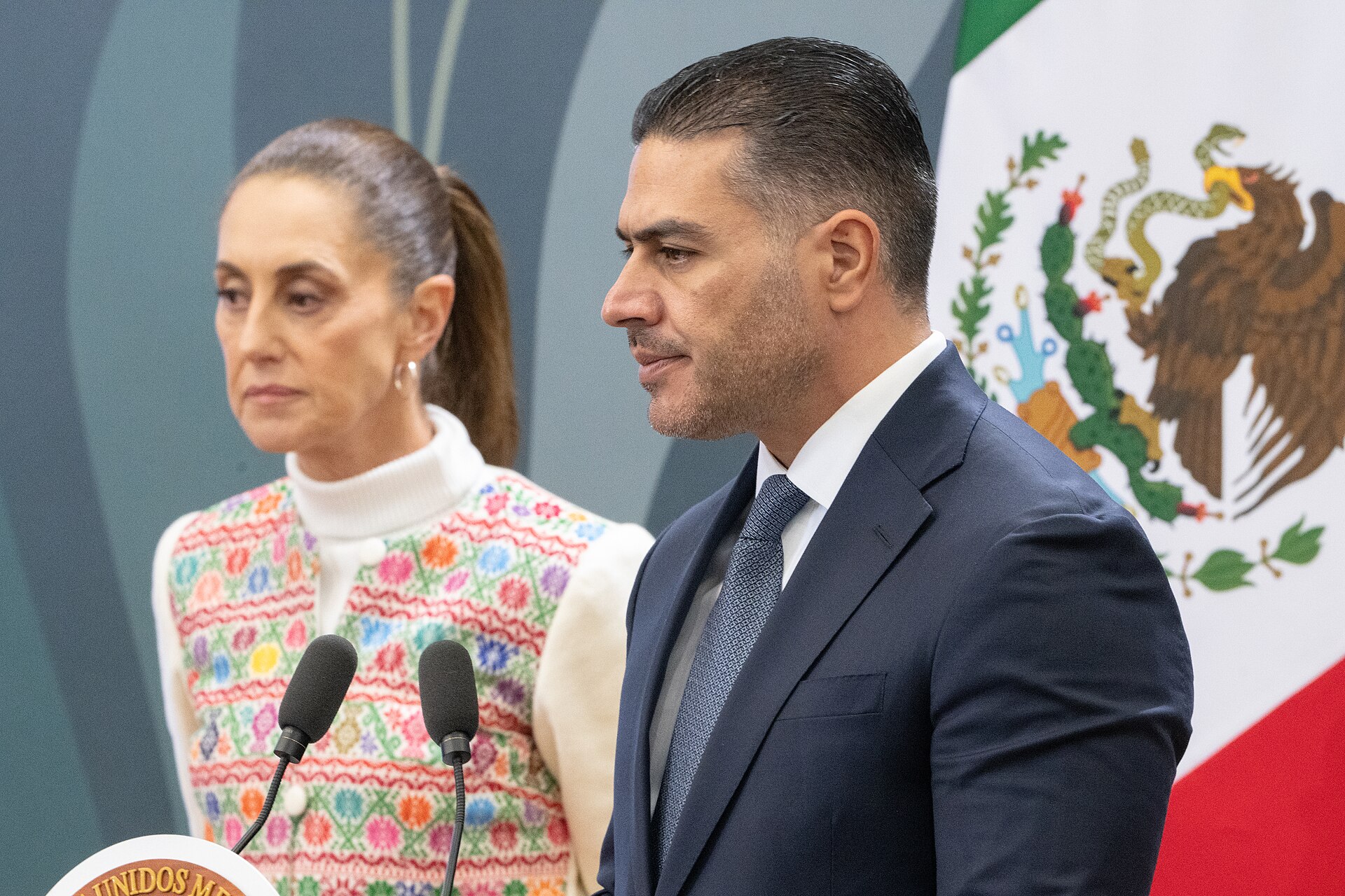 Omar García Harfuch durante una conferencia de prensa de seguridad