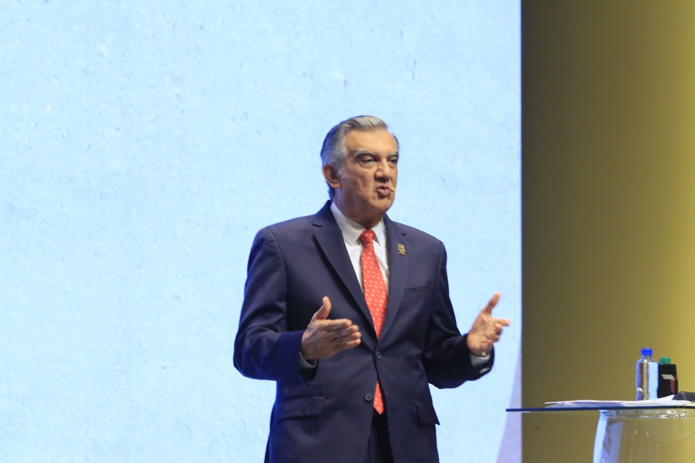 Américo Villarreal durante el balance de cuatro años de gobierno