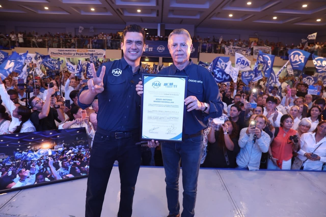 Jesús Nader y Jorge Romero durante un acto del PAN en Tampico
