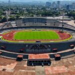 Vista aérea horizontal del Estadio Olímpico Universitario en Ciudad de México
