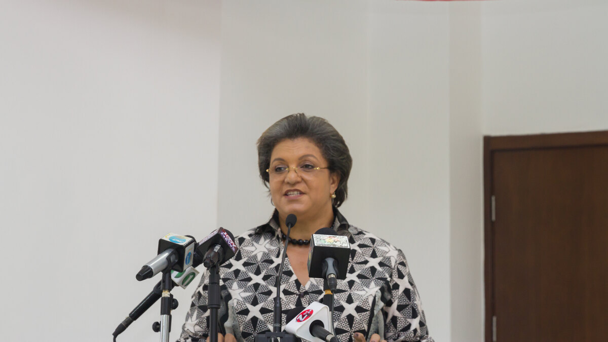 Hanna Tetteh habla ante micrófonos en una fotografía de archivo de 2016