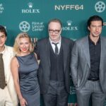 James Gray junto a Scarlett Johansson, Adam Driver y Miles Teller durante la presentación de Paper Tiger