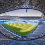 Real Madrid golea 4-1 al Leipzig y mantiene paso perfecto Vista panorámica horizontal del estadio Santiago Bernabéu, sede del triunfo del Real Madrid ante Leipzig
